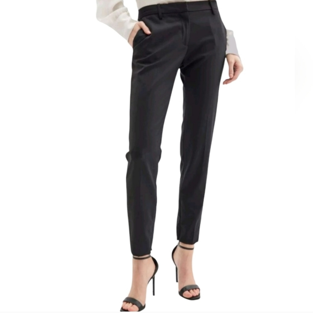 SZ4 Nili Lotan Wool Leo Black Tailored Slim Fit Trousers with Zipper Hems